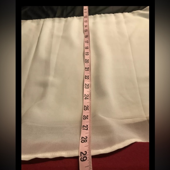 Black faux leather White chiffon TUNIC Hi Low Blouse Flowy Zip Back Pullover s/s - Picture 7 of 11